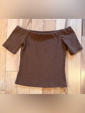 H&M Off-Shoulder Ribbed Brown Women's Sweater Top Size S